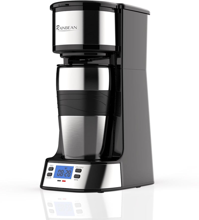 RAINBEAN Single Serve Coffee Maker, Programable Single-Serve Brewers, Timer Auto Start/Off, 14 Oz Single Cup Coffee Machine For Ground Coffee, 700W Quick Brewing, Perfect Gifts for Coffee Lovers - Image 1